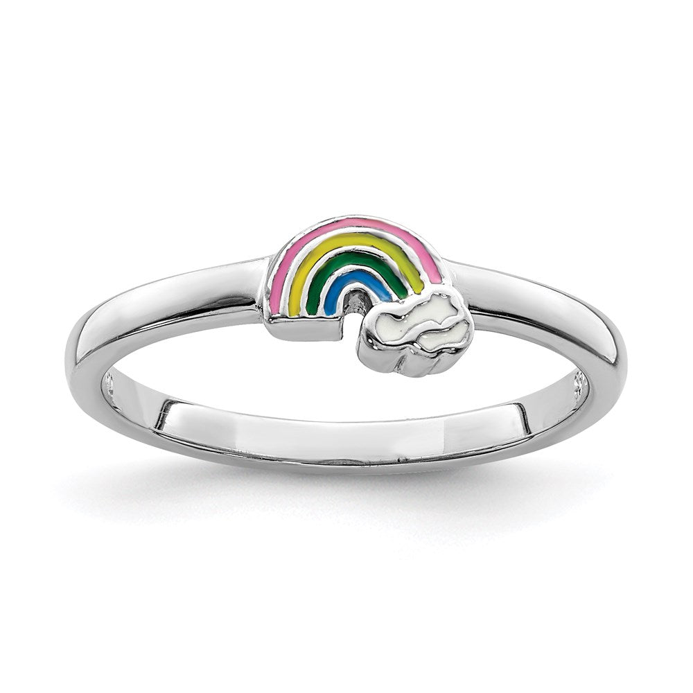 Sterling Silver RH-plated Multi-color Enameled Rainbow Children's Ring (1.38 grams)