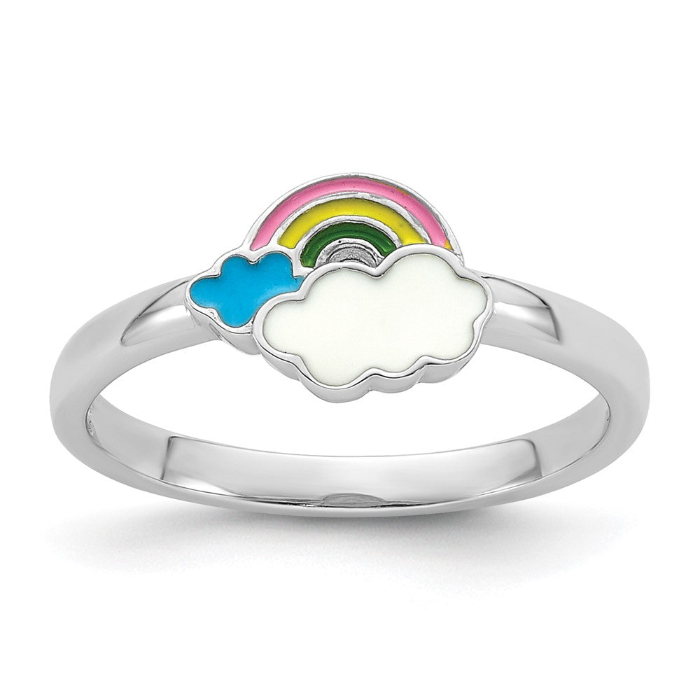 Sterling Silver RH-plated Multi-color Enameled Rainbow Children's Ring (1.18 grams)