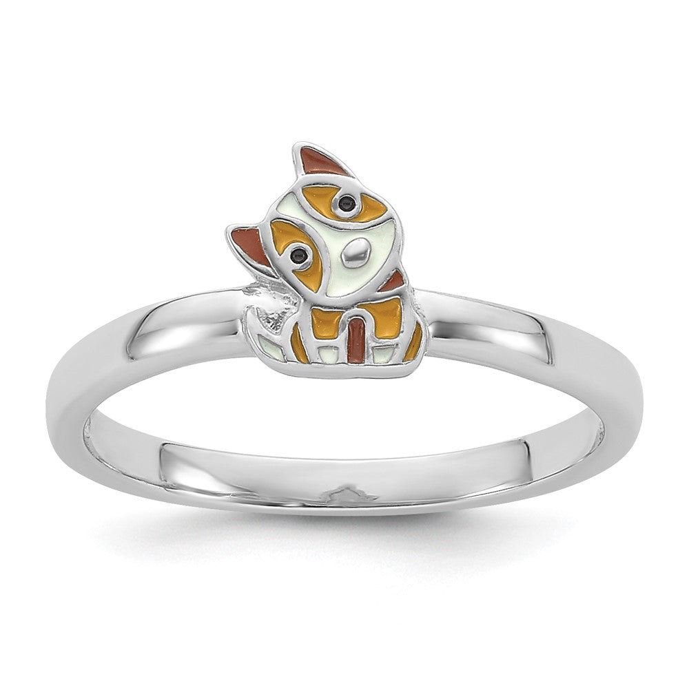 Sterling Silver Rhodium-plated Multi-color Enameled Dog Children's Ring (1.1 grams)