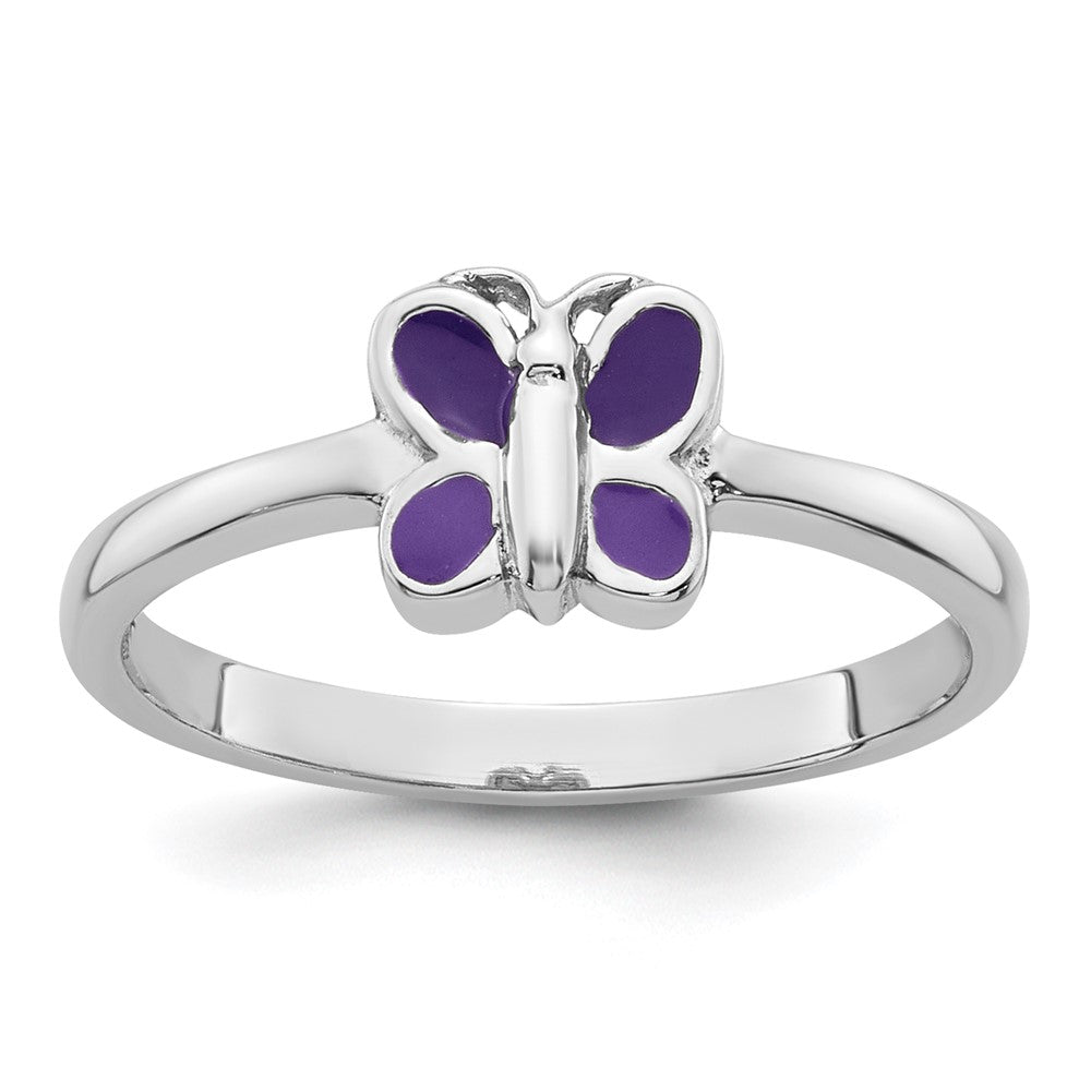 Sterling Silver Rhodium-plated Children's Enamel Butterfly Ring (1.39 grams)