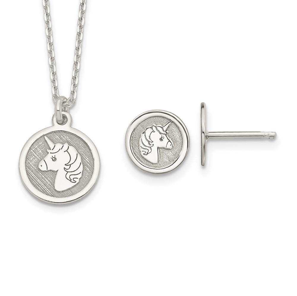 Sterling Silver Unicorn Children's Necklace & Post Earrings Set (2.33 grams)