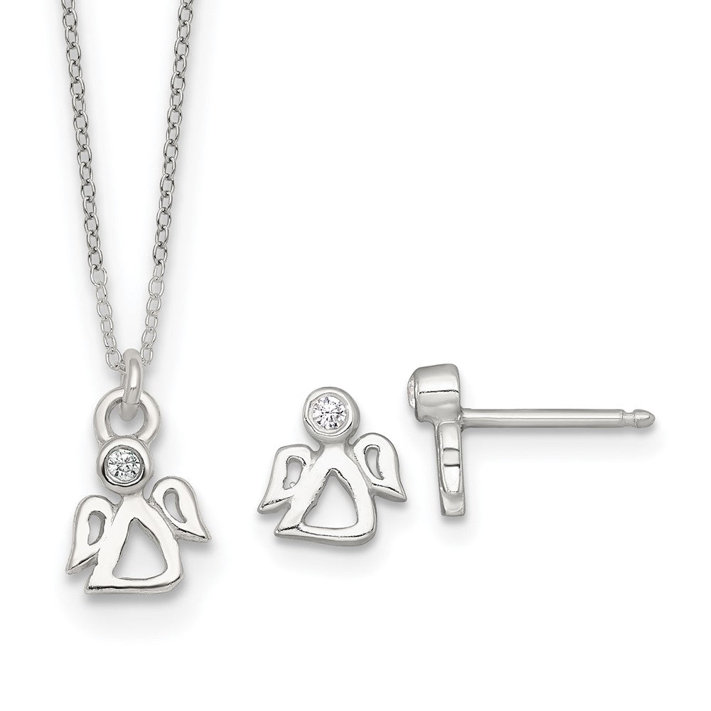 Sterling Silver CZ Angel Children's Post Earring and Necklace Set (1.85 grams)