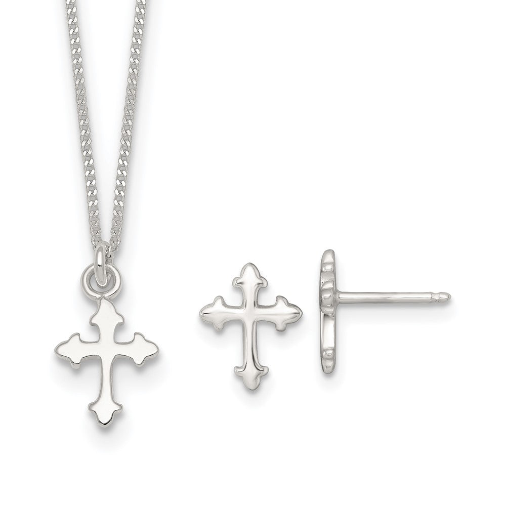 Sterling Silver Polished Cross Children's Earring/Necklace Set (1.96 grams)