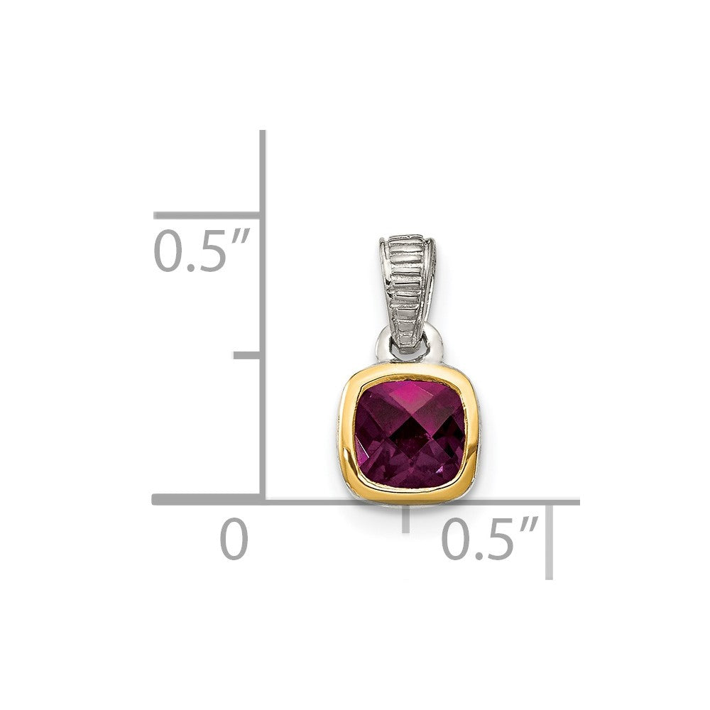 Sterling Silver Rhod-plated w/14k Accent Rhodolite Garnet Pendant (0.72 grams)