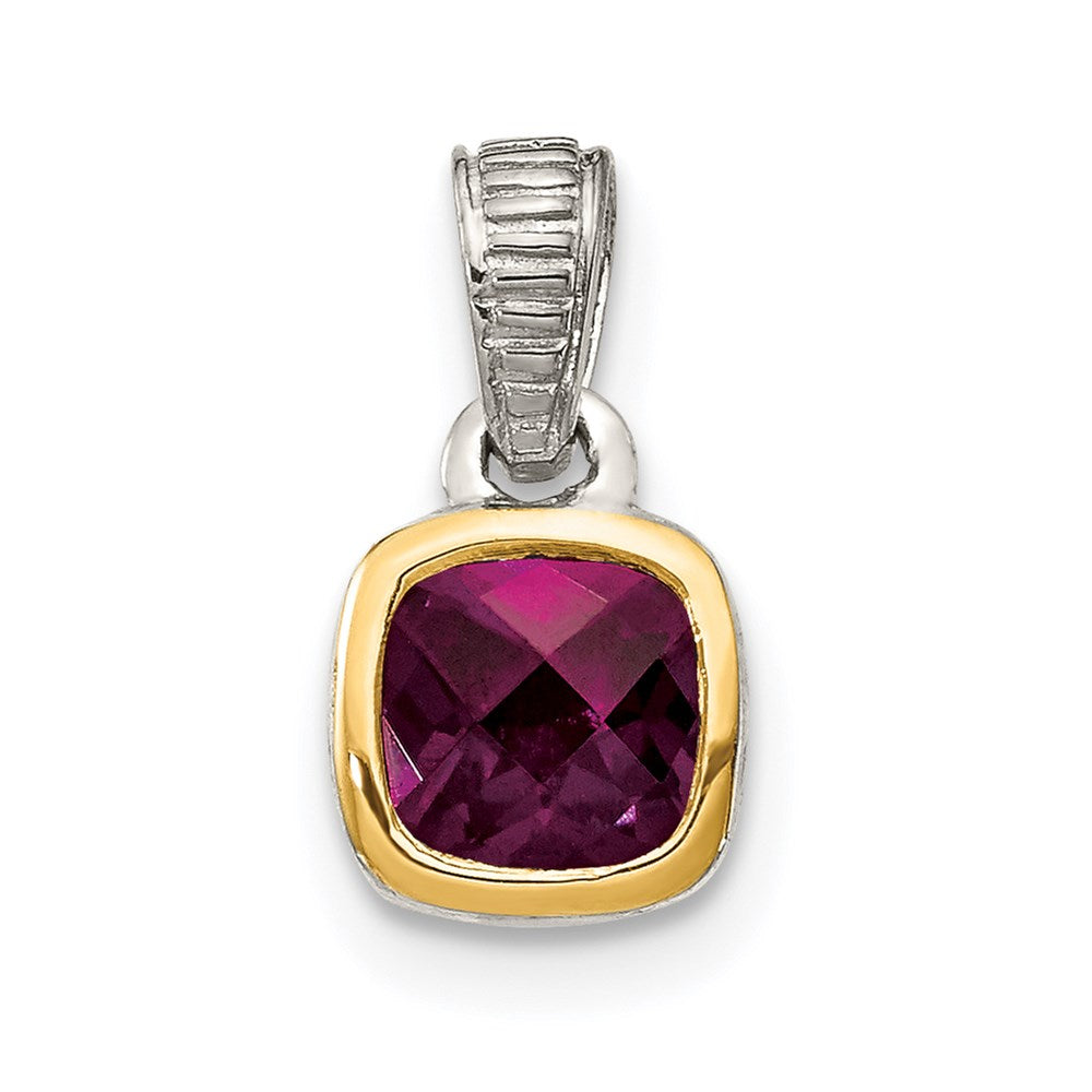 Sterling Silver Rhod-plated w/14k Accent Rhodolite Garnet Pendant (0.72 grams)