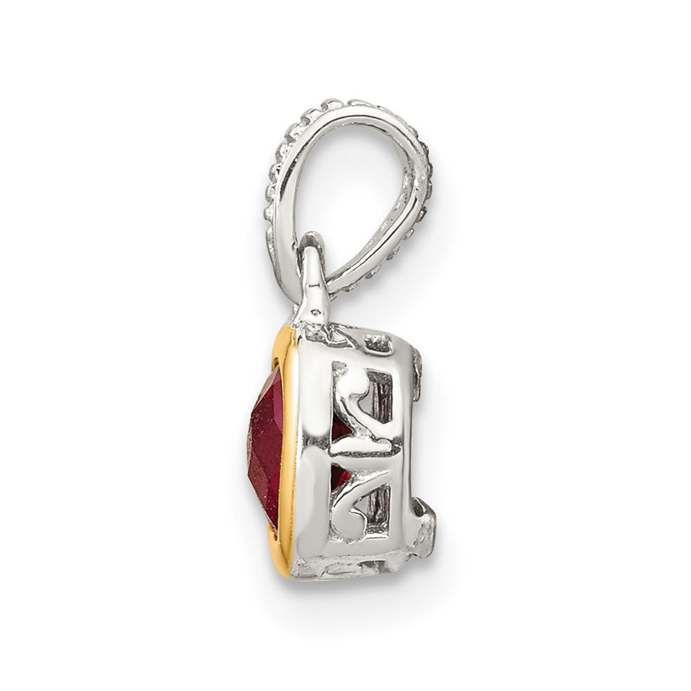 Sterling Silver Rhodium-plated w/14k Accent Created Ruby Pendant (0.76 grams)