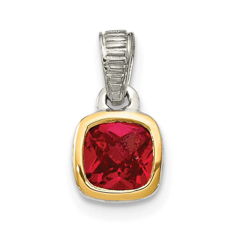 Sterling Silver Rhodium-plated w/14k Accent Created Ruby Pendant (0.76 grams)