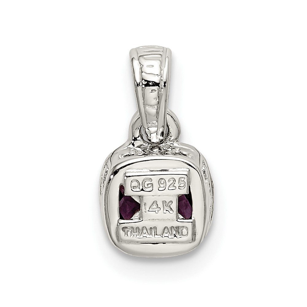 Sterling Silver Rhodium-plated w/14k Accent Amethyst Pendant (0.7 grams)