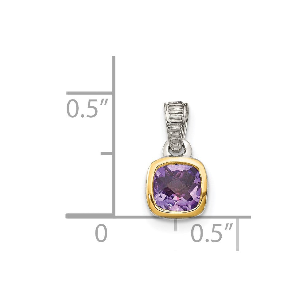 Sterling Silver Rhodium-plated w/14k Accent Amethyst Pendant (0.7 grams)