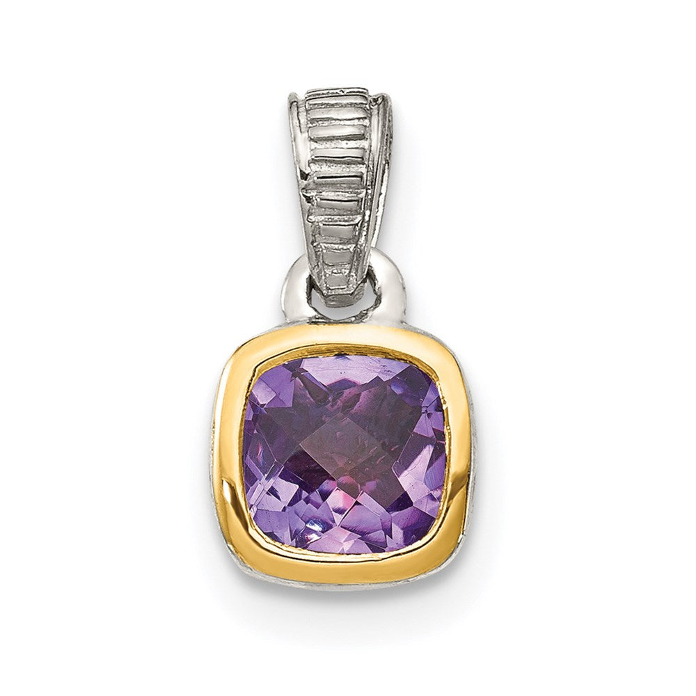 Sterling Silver Rhodium-plated w/14k Accent Amethyst Pendant (0.7 grams)