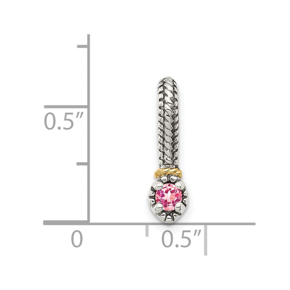 Sterling Silver Antiqued w/ 14k Pink Tourmaline Chain Slide Pendant (0.75 grams)