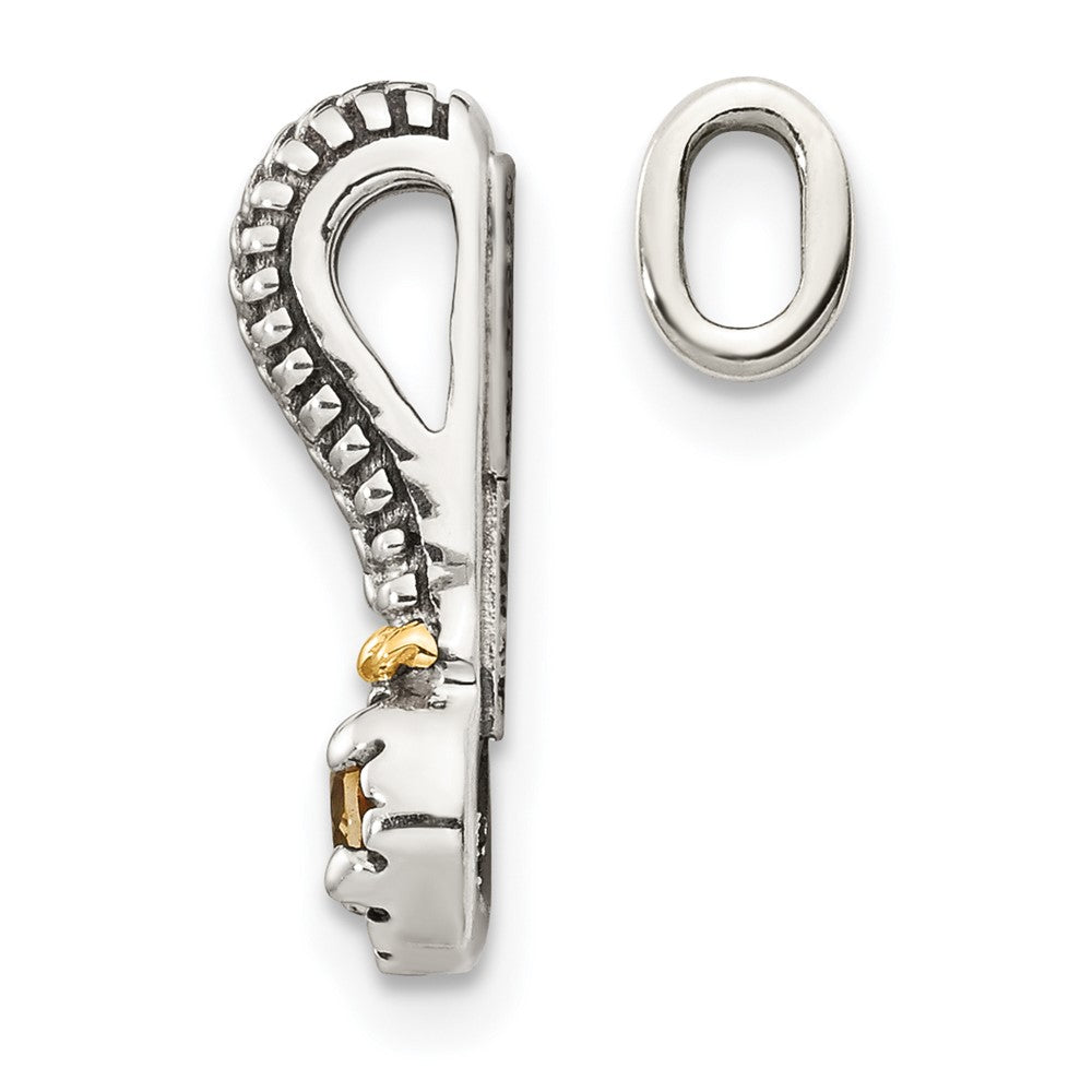 Sterling Silver Antiqued w/ 14k Polished Citrine Chain Slide Pendant (0.75 grams)