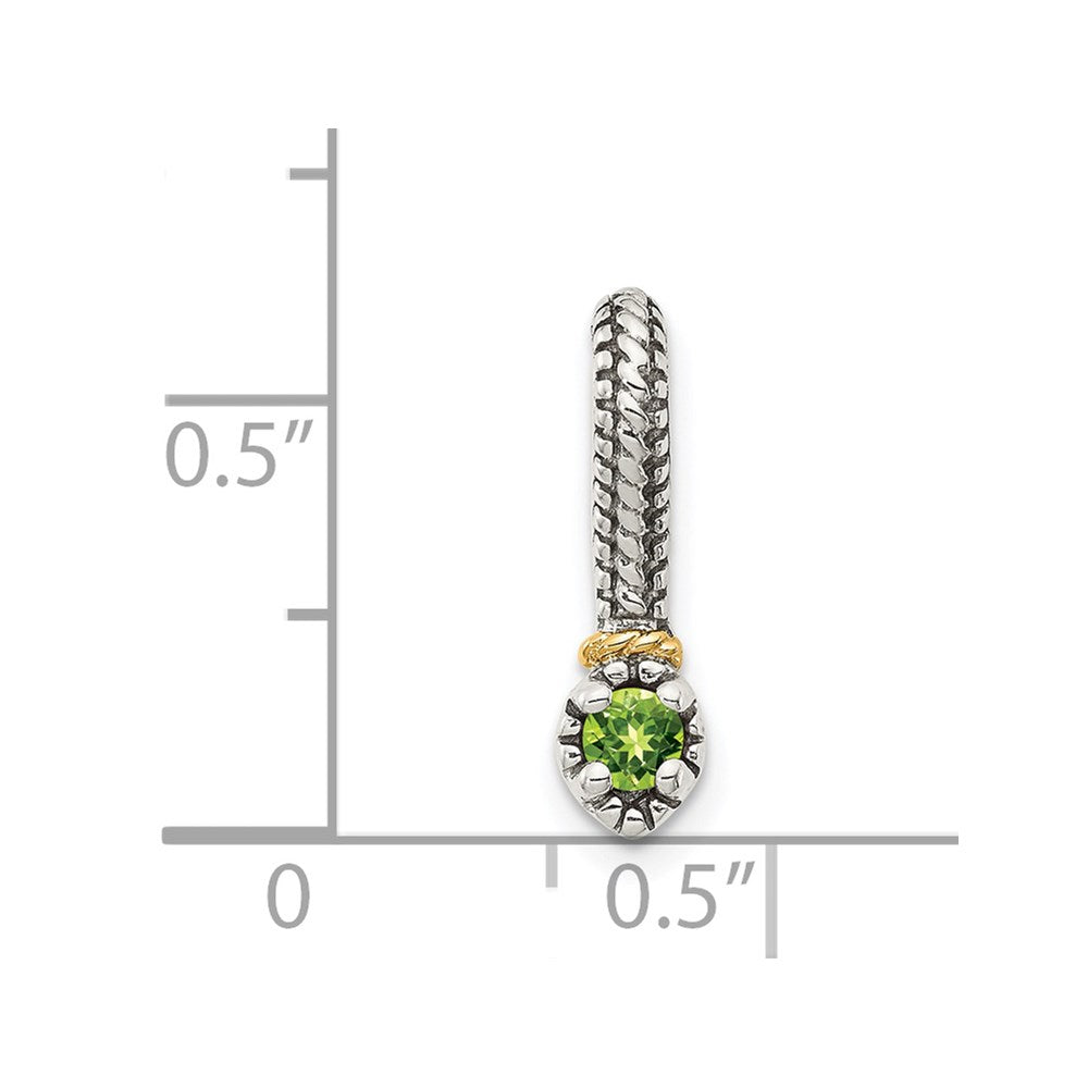 Sterling Silver Antiqued w/ 14k Polished Peridot Chain Slide Pendant (0.76 grams)