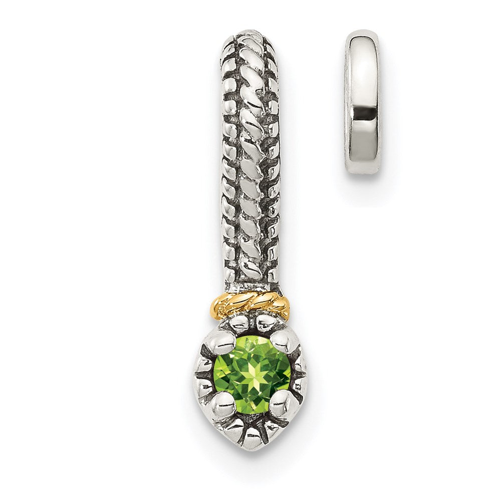 Sterling Silver Antiqued w/ 14k Polished Peridot Chain Slide Pendant (0.76 grams)