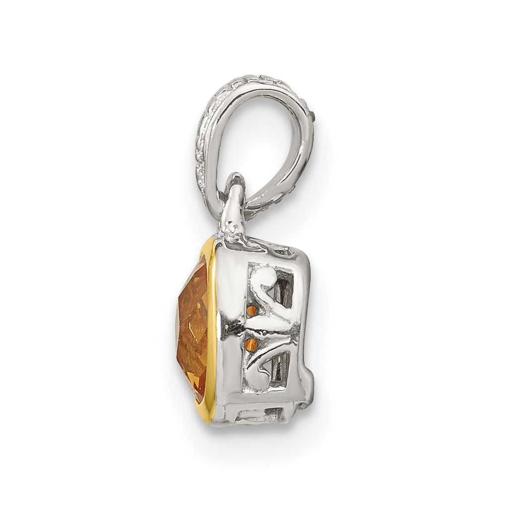 Sterling Silver Rhodium-plated w/14k Accent Citrine Pendant (0.72 grams)