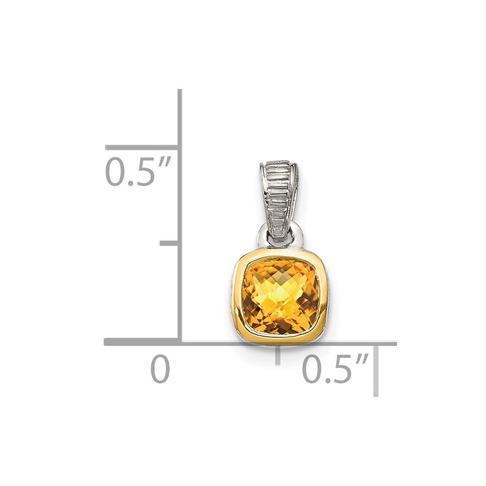 Sterling Silver Rhodium-plated w/14k Accent Citrine Pendant (0.72 grams)