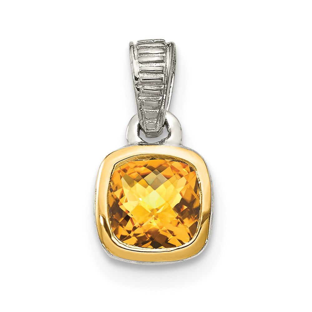 Sterling Silver Rhodium-plated w/14k Accent Citrine Pendant (0.72 grams)