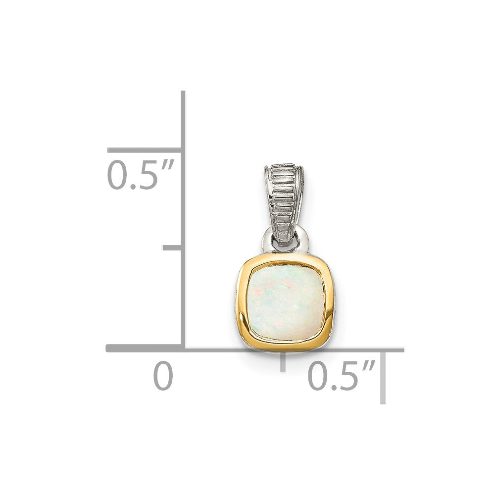 Sterling Silver Rhodium-plated w/14k Accent Milky Opal Pendant (0.69 grams)