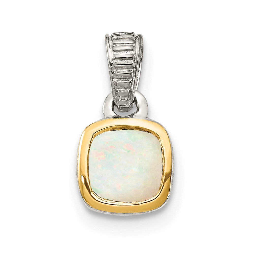 Sterling Silver Rhodium-plated w/14k Accent Milky Opal Pendant (0.69 grams)