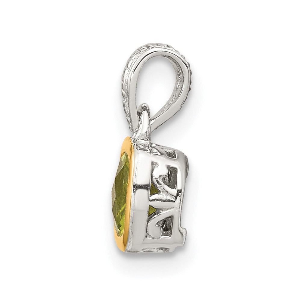 Sterling Silver Rhodium-plated w/14k Accent Peridot Pendant (0.76 grams)