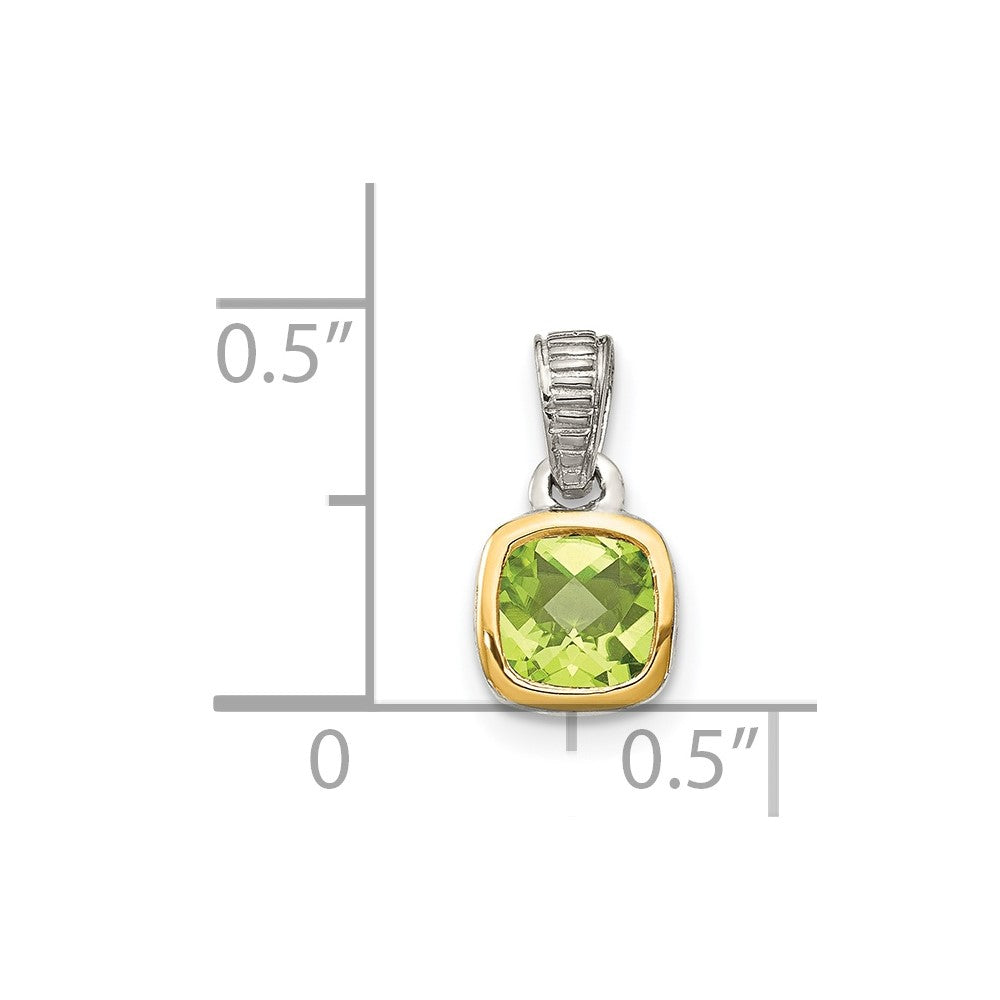 Sterling Silver Rhodium-plated w/14k Accent Peridot Pendant (0.76 grams)