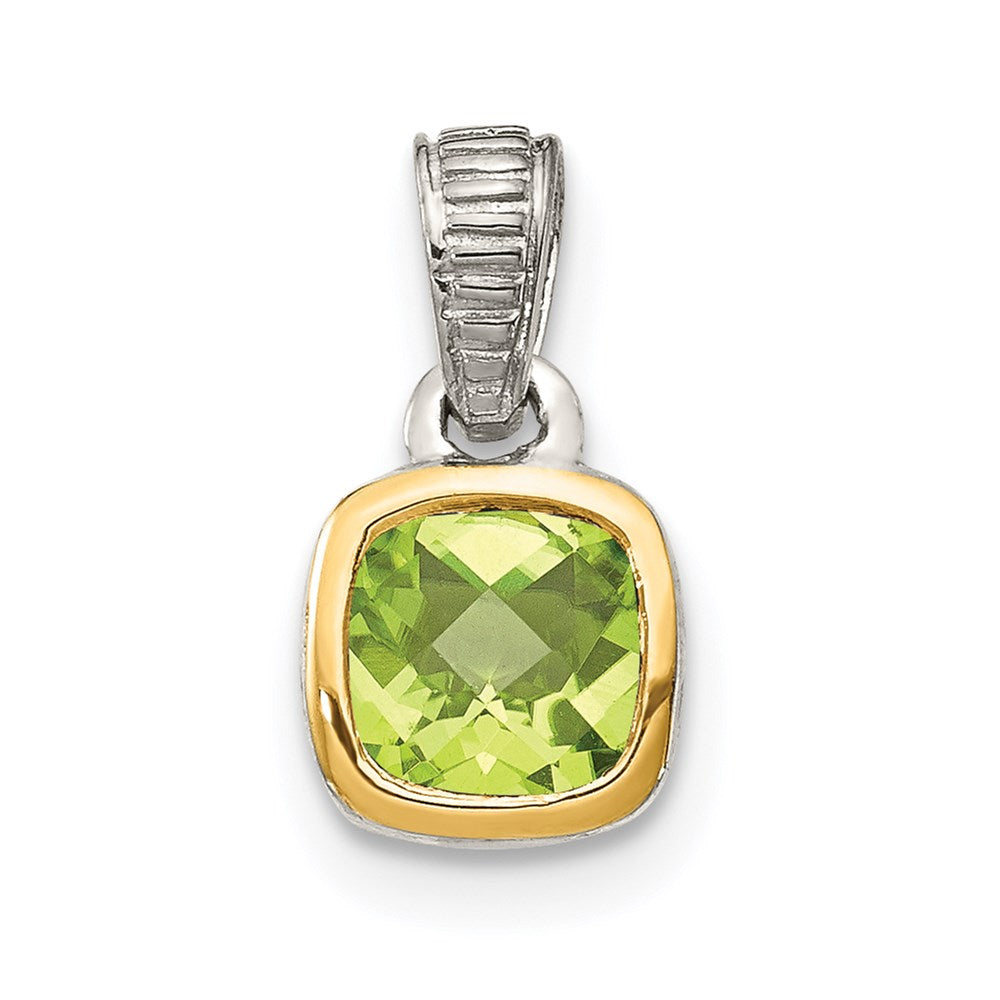 Sterling Silver Rhodium-plated w/14k Accent Peridot Pendant (0.76 grams)