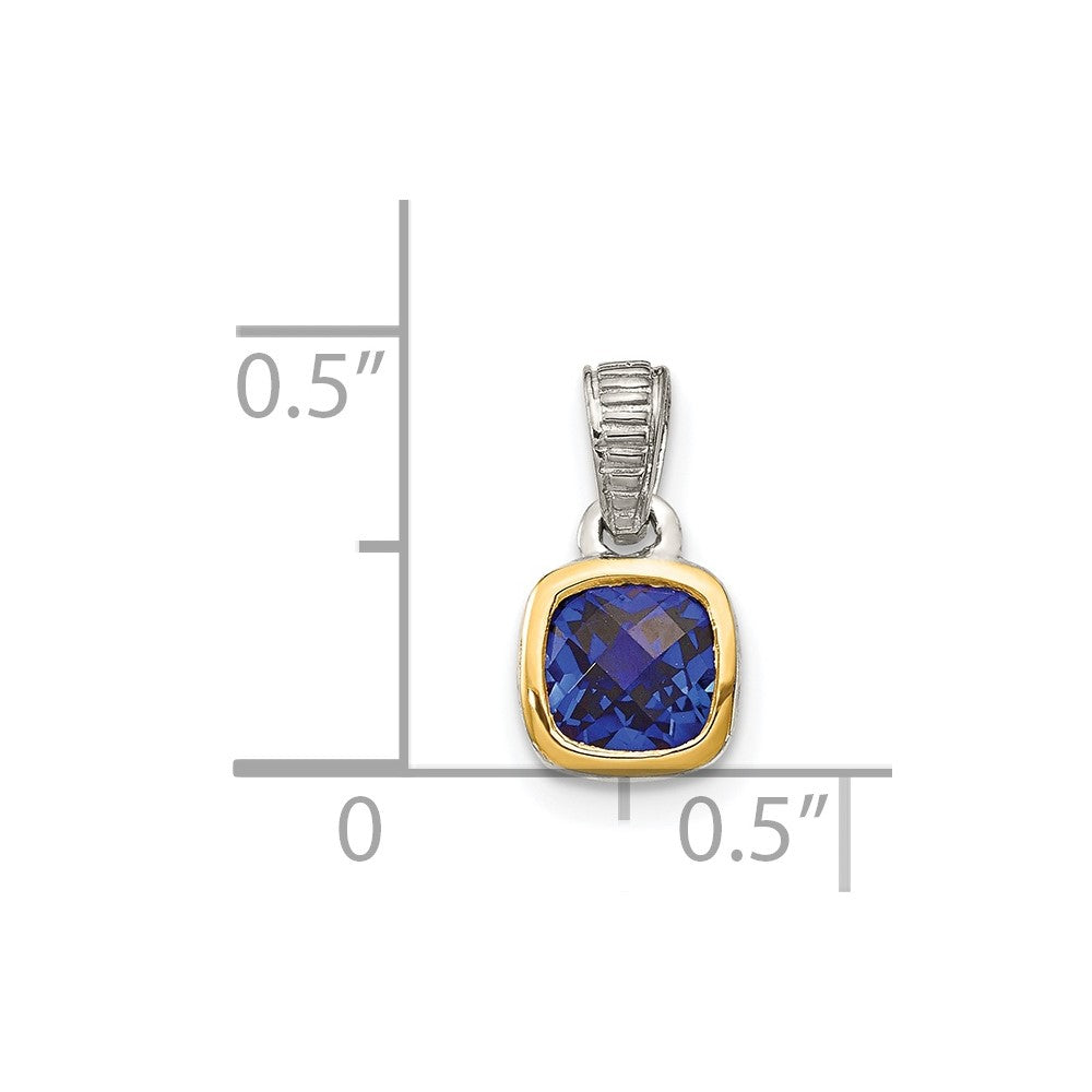 Sterling Silver Rhodium-plated w/14k Accent Created Sapphire Pendant (0.76 grams)