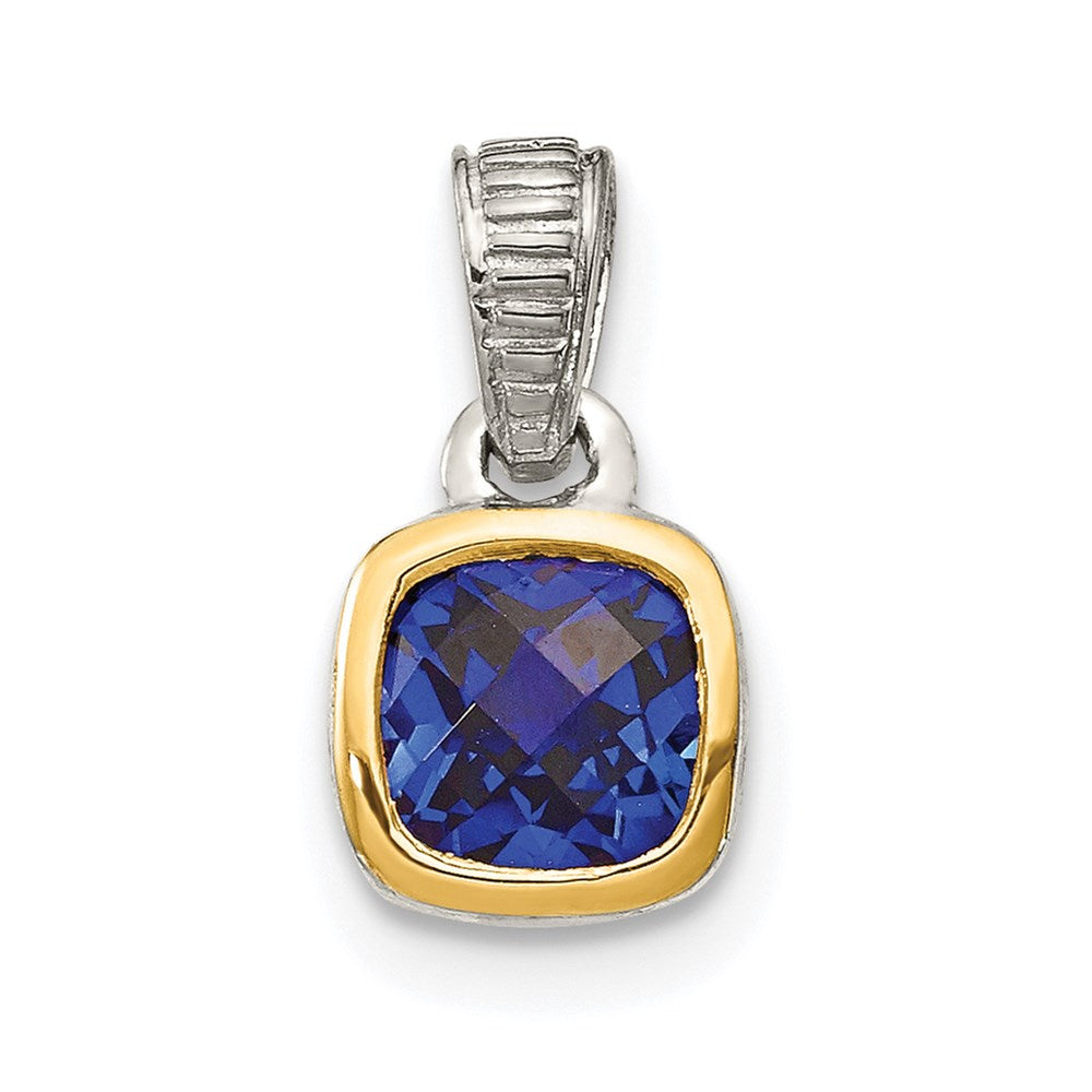 Sterling Silver Rhodium-plated w/14k Accent Created Sapphire Pendant (0.76 grams)