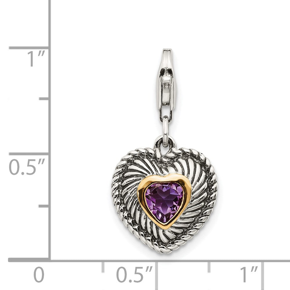 Sterling Silver w/14k Amethyst Antiqued Charm (2.25 grams)