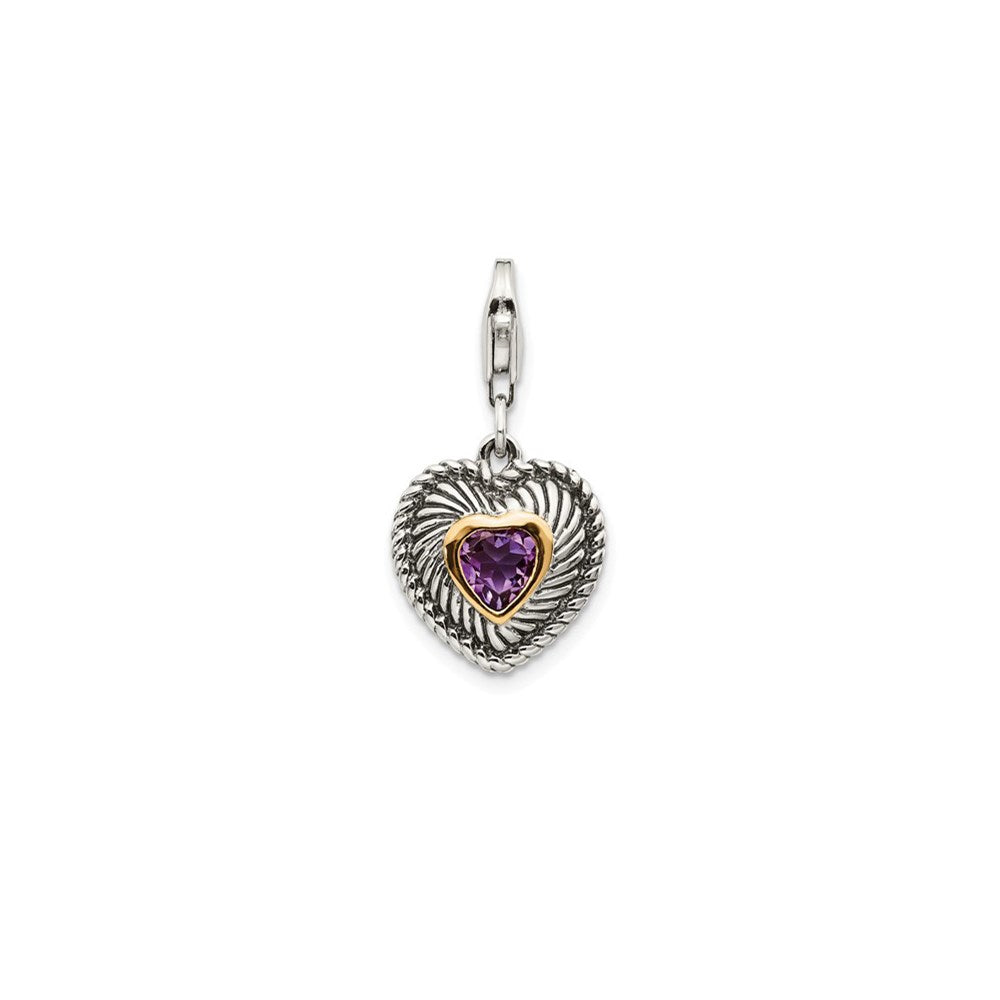 Sterling Silver w/14k Amethyst Antiqued Charm (2.25 grams)