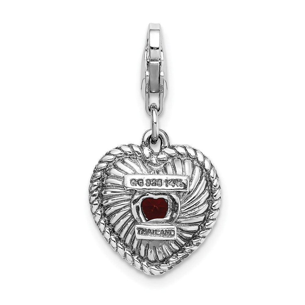 Sterling Silver w/14k Garnet Antiqued Charm (2.25 grams)