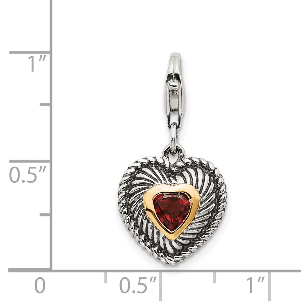 Sterling Silver w/14k Garnet Antiqued Charm (2.25 grams)