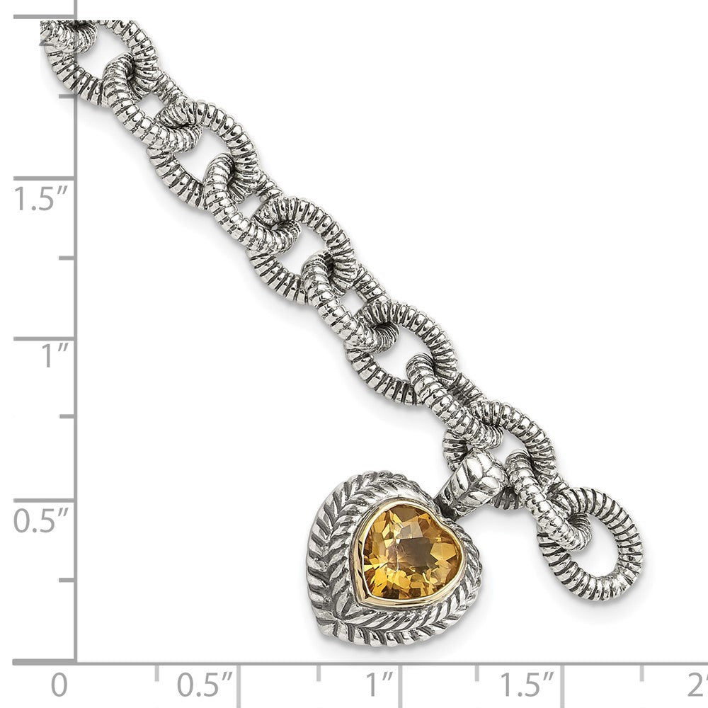 Shey Couture Sterling Silver with 14K Accent 7.5 Inch Antiqued Citrine Heart Bracelet (8.23 grams)