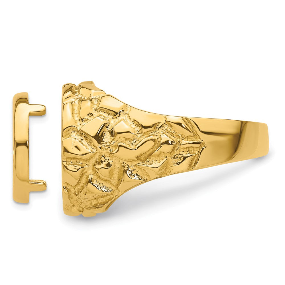 Wideband Distinguished Coin Jewelry 14k Men's Polished and Nugget Textured 13.0mm Coin Bezel Ring (9.33 grams)