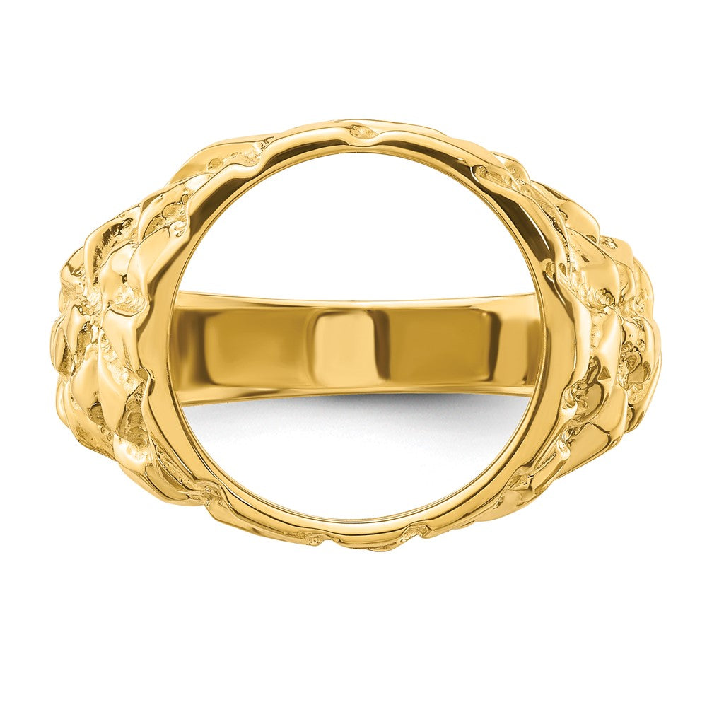 Wideband Distinguished Coin Jewelry 14k Men's Polished and Nugget Textured 13.0mm Coin Bezel Ring (9.33 grams)