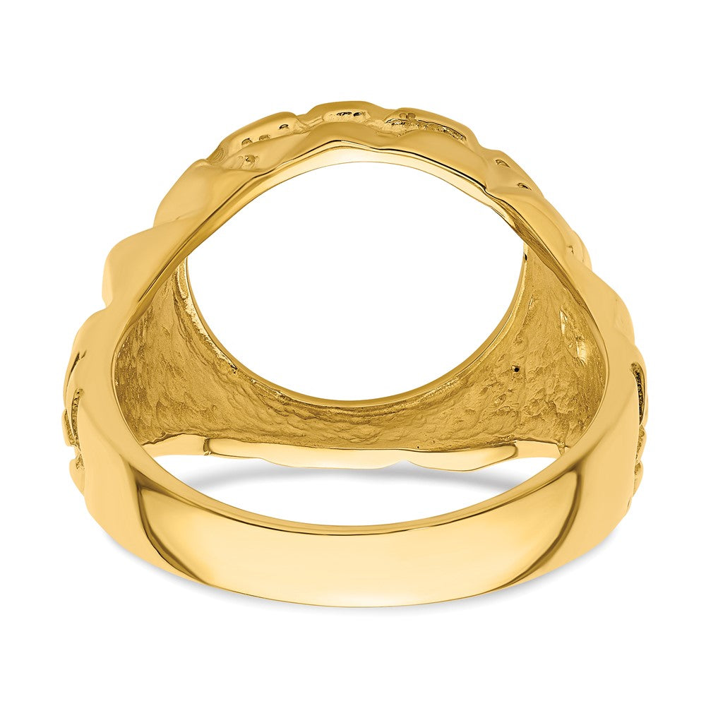 Wideband Distinguished Coin Jewelry 14k Men's Polished and Nugget Textured 13.0mm Coin Bezel Ring (9.33 grams)