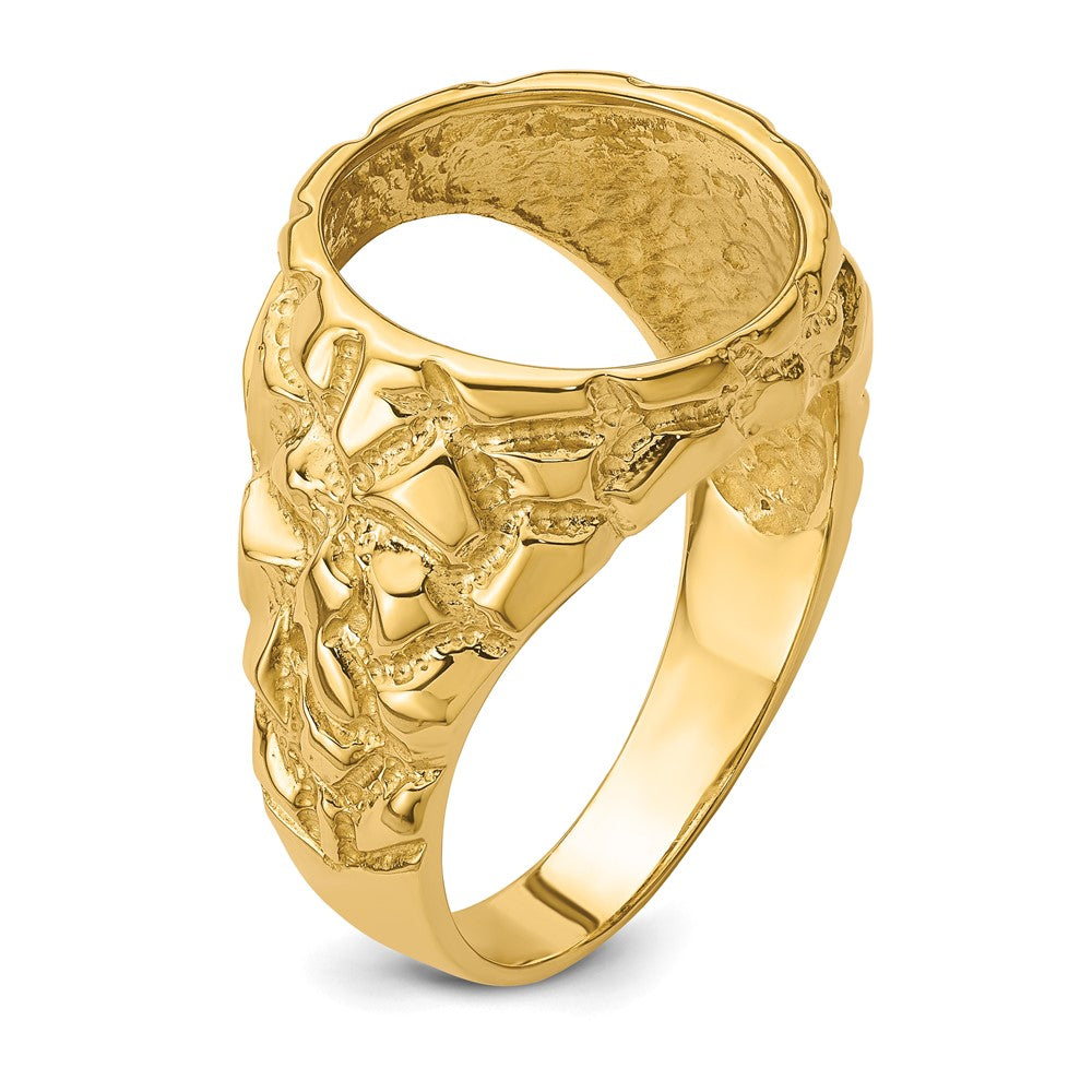 Wideband Distinguished Coin Jewelry 14k Men's Polished and Nugget Textured 13.0mm Coin Bezel Ring (9.33 grams)
