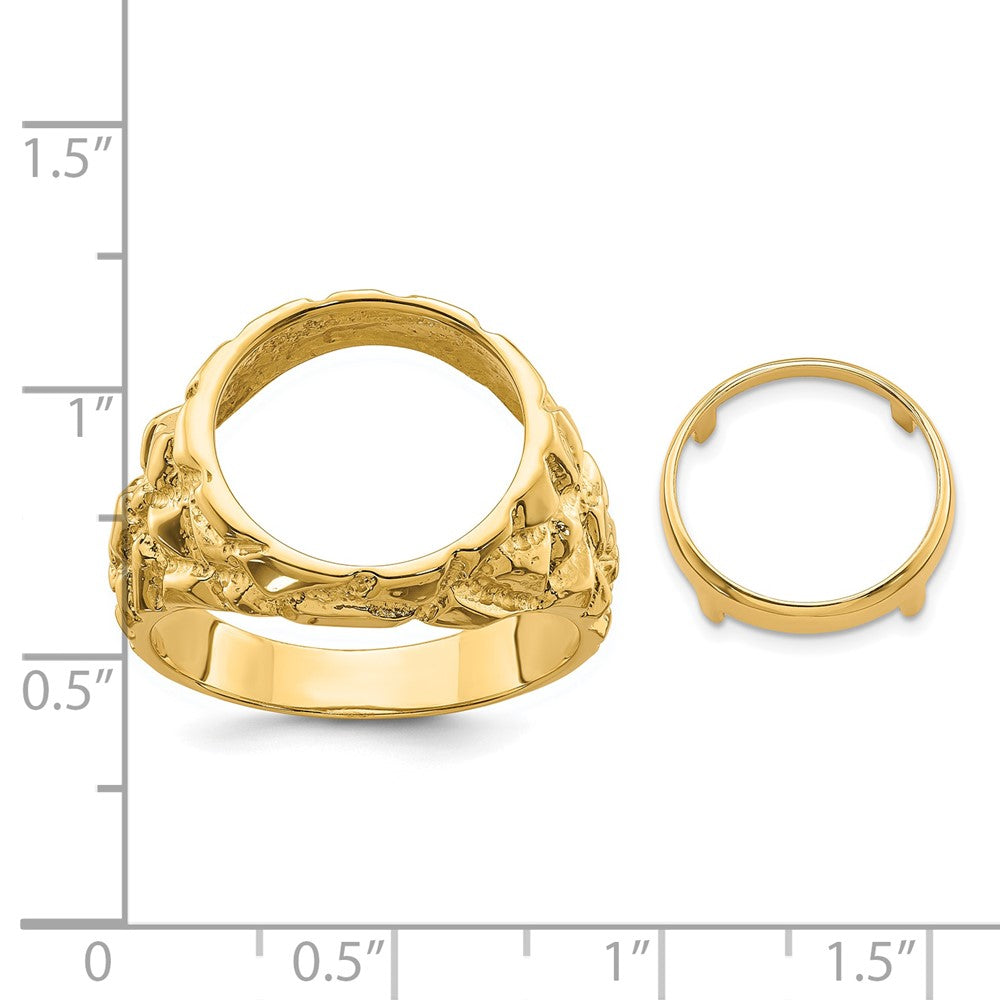 Wideband Distinguished Coin Jewelry 14k Men's Polished and Nugget Textured 13.0mm Coin Bezel Ring (9.33 grams)