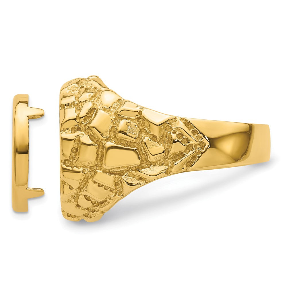 Wideband Distinguished Coin Jewelry 14k Men's Polished and Nugget Textured 14.0mm Coin Bezel Ring (10.06 grams)