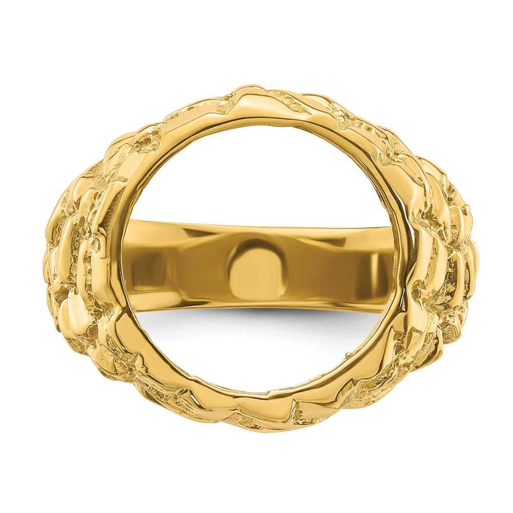 Wideband Distinguished Coin Jewelry 14k Men's Polished and Nugget Textured 14.0mm Coin Bezel Ring (10.06 grams)