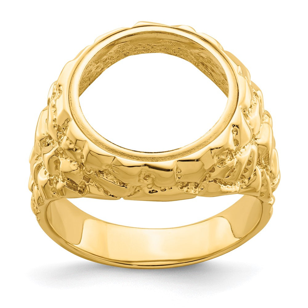 Wideband Distinguished Coin Jewelry 14k Men's Polished and Nugget Textured 14.0mm Coin Bezel Ring (10.06 grams)