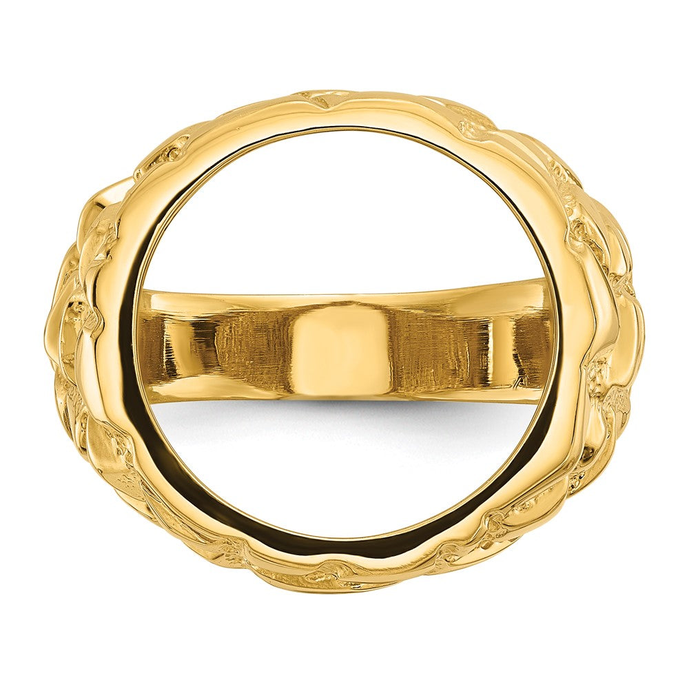 Wideband Distinguished Coin Jewelry 14k Men's Polished and Nugget Textured 15.0mm Coin Bezel Ring (10.35 grams)