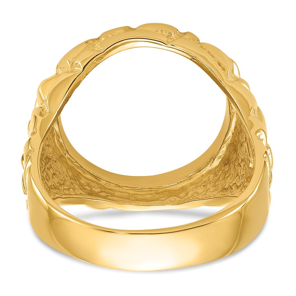 Wideband Distinguished Coin Jewelry 14k Men's Polished and Nugget Textured 15.0mm Coin Bezel Ring (10.35 grams)