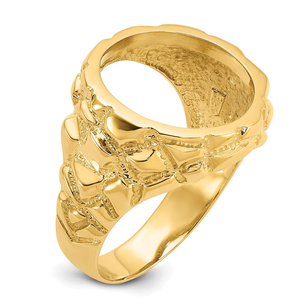 Wideband Distinguished Coin Jewelry 14k Men's Polished and Nugget Textured 15.0mm Coin Bezel Ring (10.35 grams)