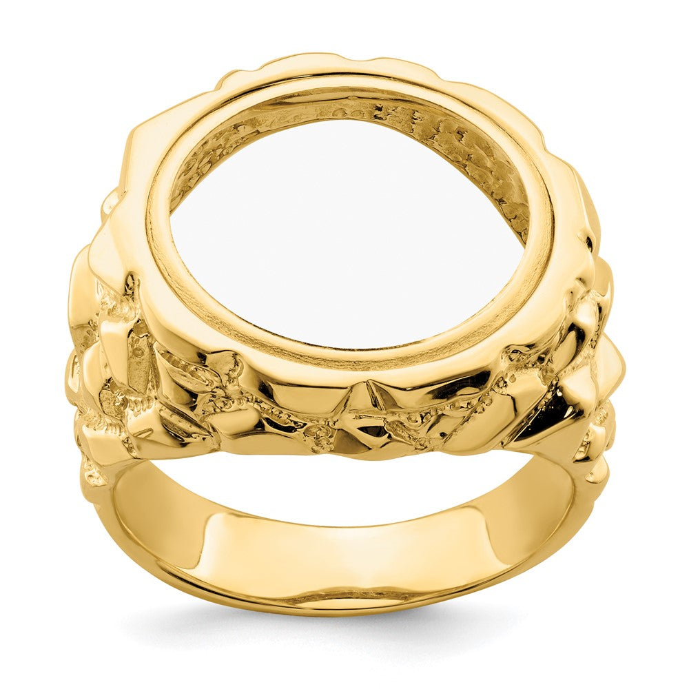 Wideband Distinguished Coin Jewelry 14k Men's Polished and Nugget Textured 15.0mm Coin Bezel Ring (10.35 grams)
