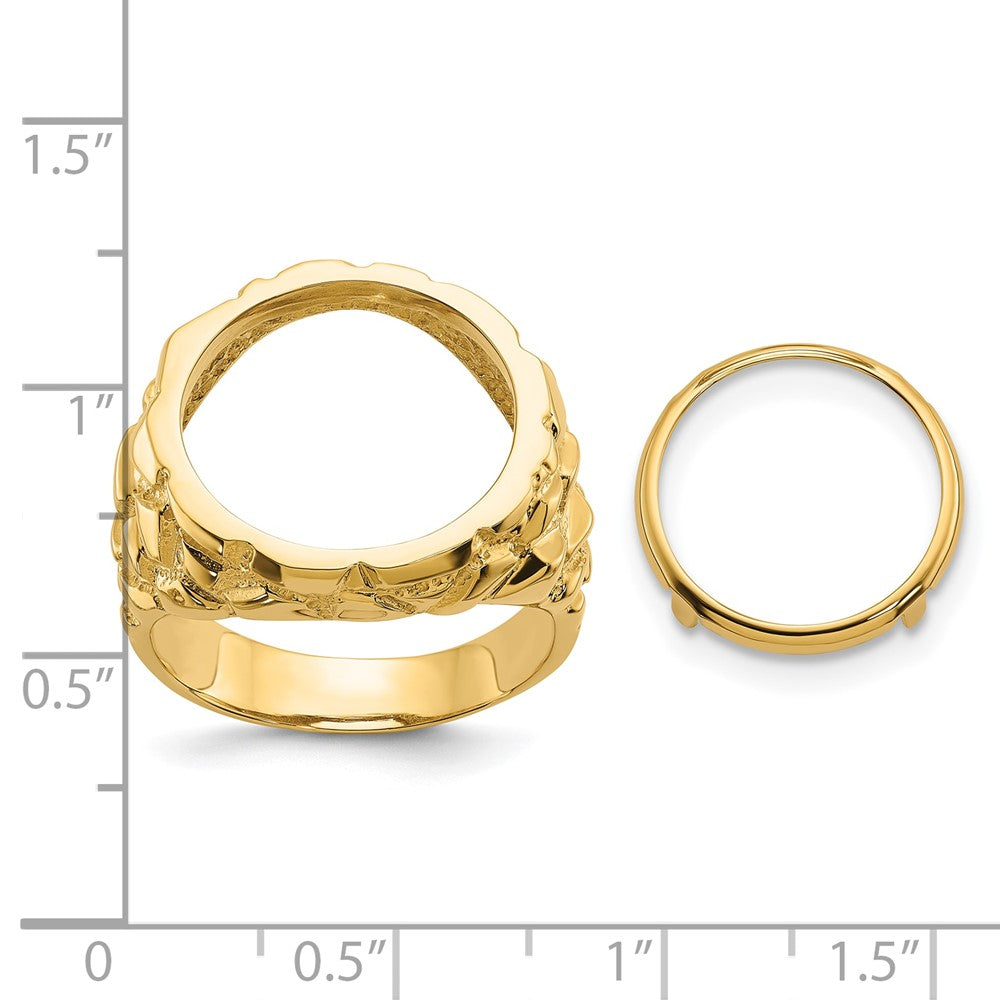 Wideband Distinguished Coin Jewelry 14k Men's Polished and Nugget Textured 15.0mm Coin Bezel Ring (10.35 grams)