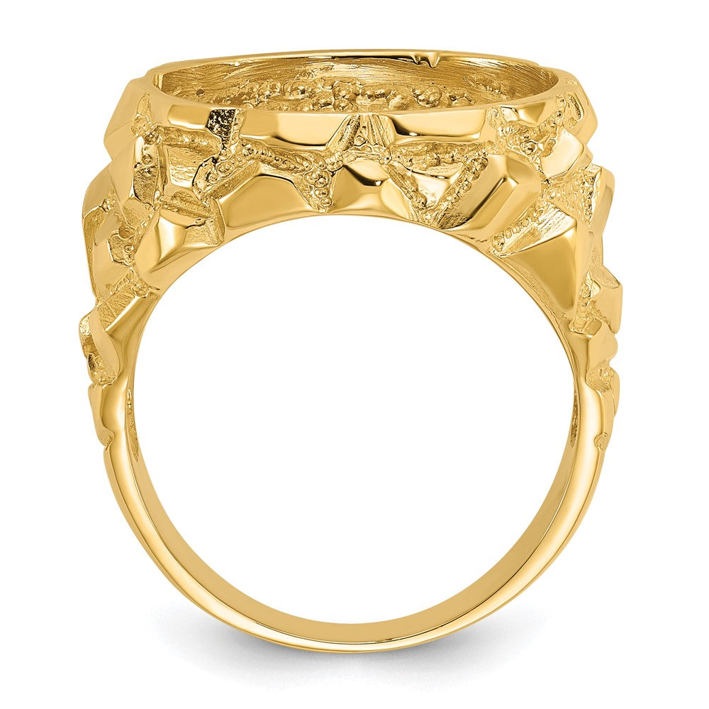 Wideband Distinguished Coin Jewelry 14k Men's Polished and Nugget Textured 16.5mm Coin Bezel Ring (11.31 grams)