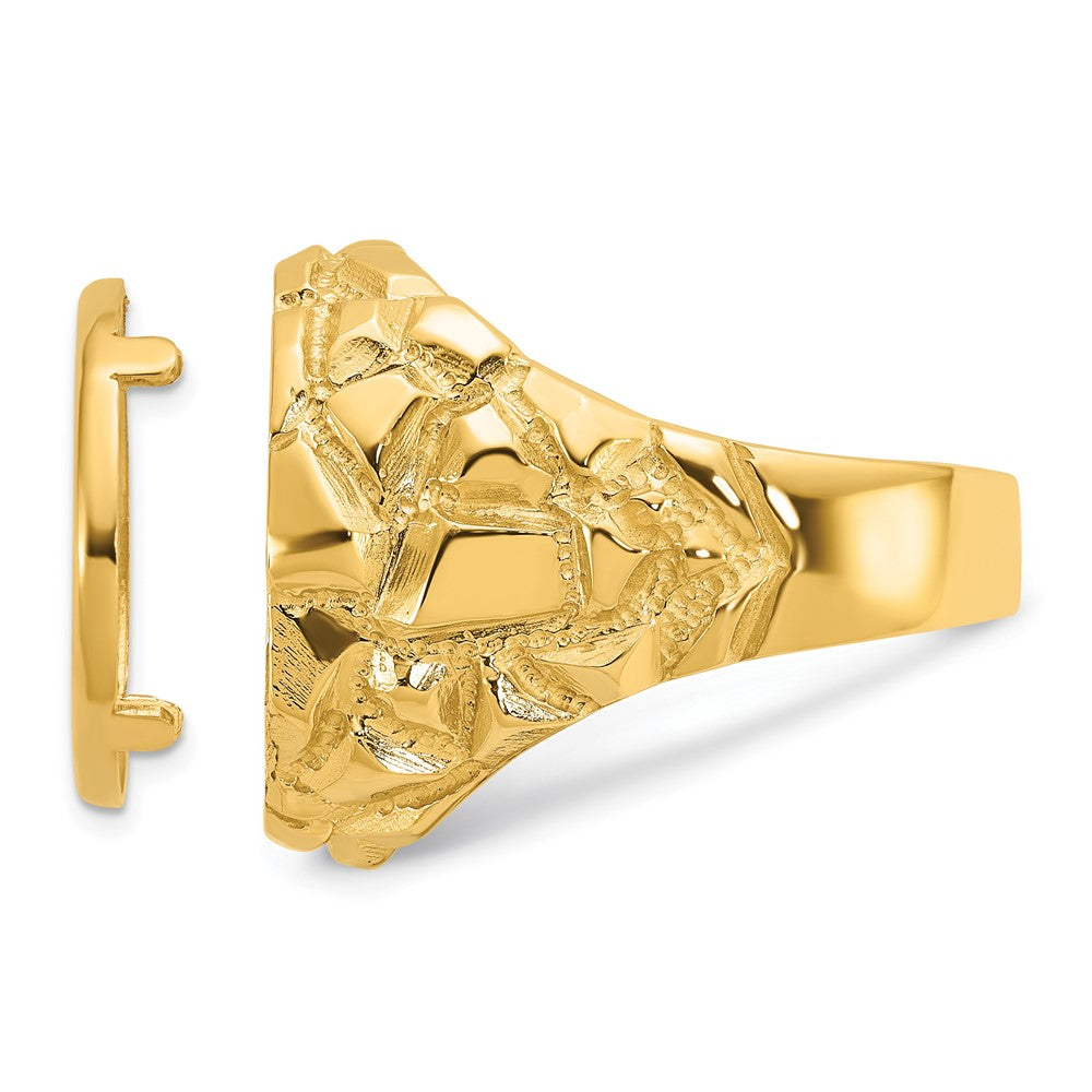 Wideband Distinguished Coin Jewelry 14k Men's Polished and Nugget Textured 16.5mm Coin Bezel Ring (11.31 grams)