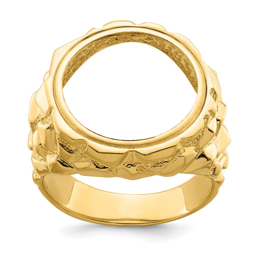 Wideband Distinguished Coin Jewelry 14k Men's Polished and Nugget Textured 16.5mm Coin Bezel Ring (11.31 grams)