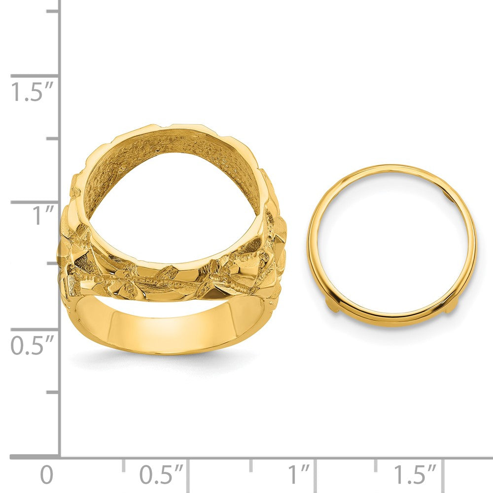 Wideband Distinguished Coin Jewelry 14k Men's Polished and Nugget Textured 16.5mm Coin Bezel Ring (11.31 grams)